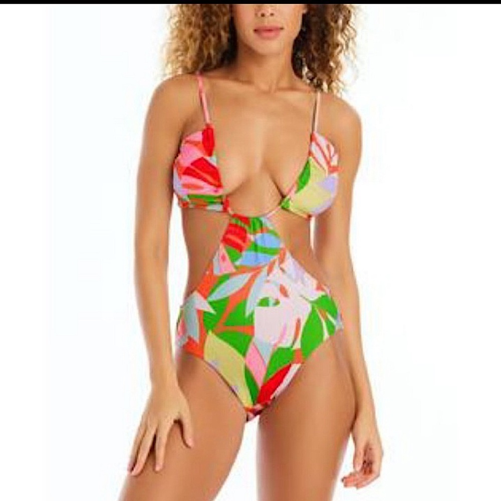 Sanctuary Womens Cut-Out Plunging One-Piece Swimsuit Orange